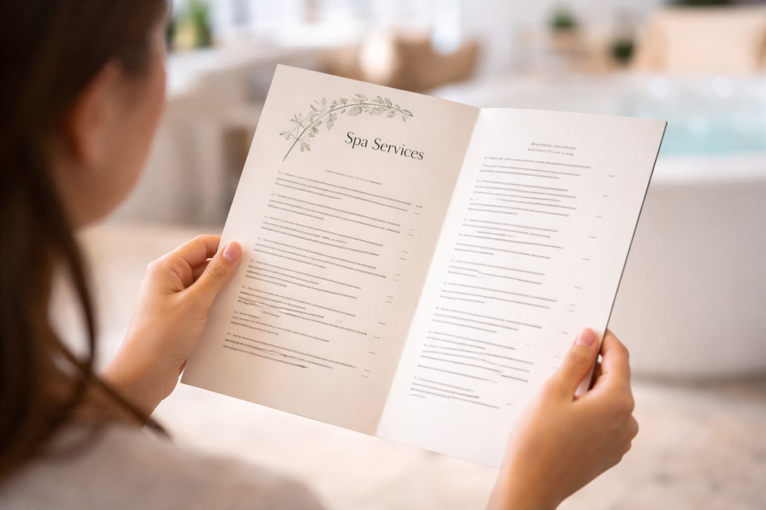 Woman looking at a spa service menu: Pricing Psychology for Freelance Estheticians in Manitoba